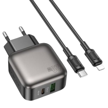 СЗУ iPhone Borofone BAS54A Absolute PD20W+QC3.0 (1USB-A/1C) + кабель Type-C to Lighting	